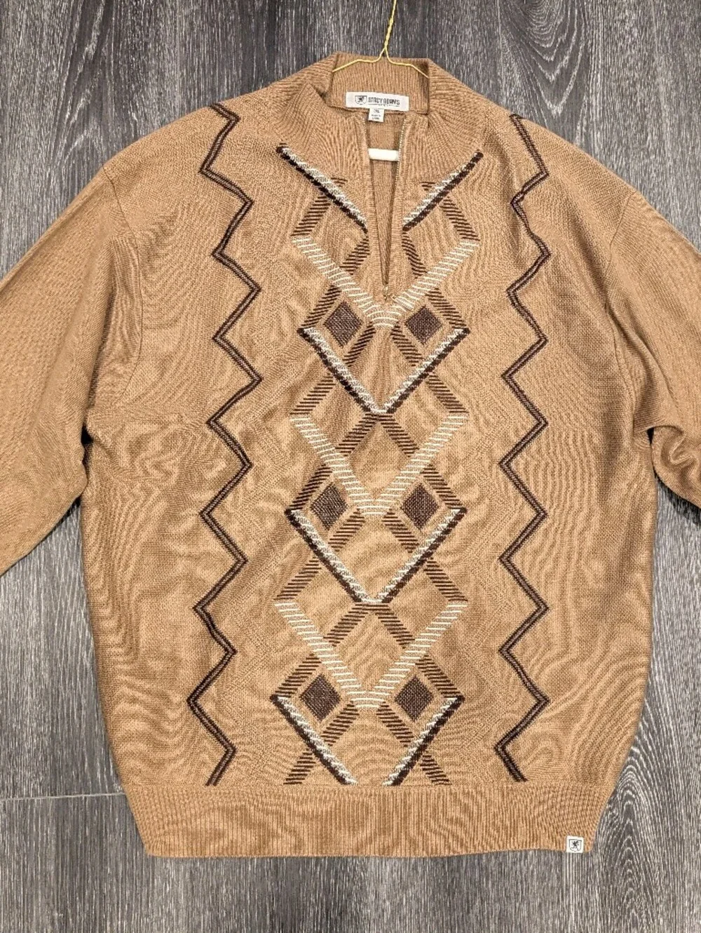 Stacy Adams Tan Crewneck Sweater with Diamond Knit Pattern